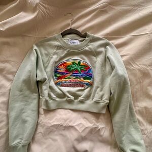 Casablanca Embroidered Cropped Sweatshirt ‘Casa Phantastica’ (Mint)